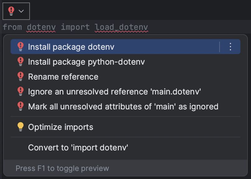 Install the dotenv package in PyCharm